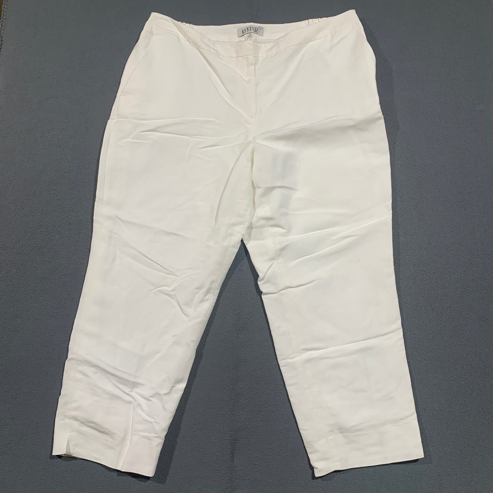 Kasper White Linen Blend Straight Leg Dress Pants High Rise‎ 18W Elastic Back